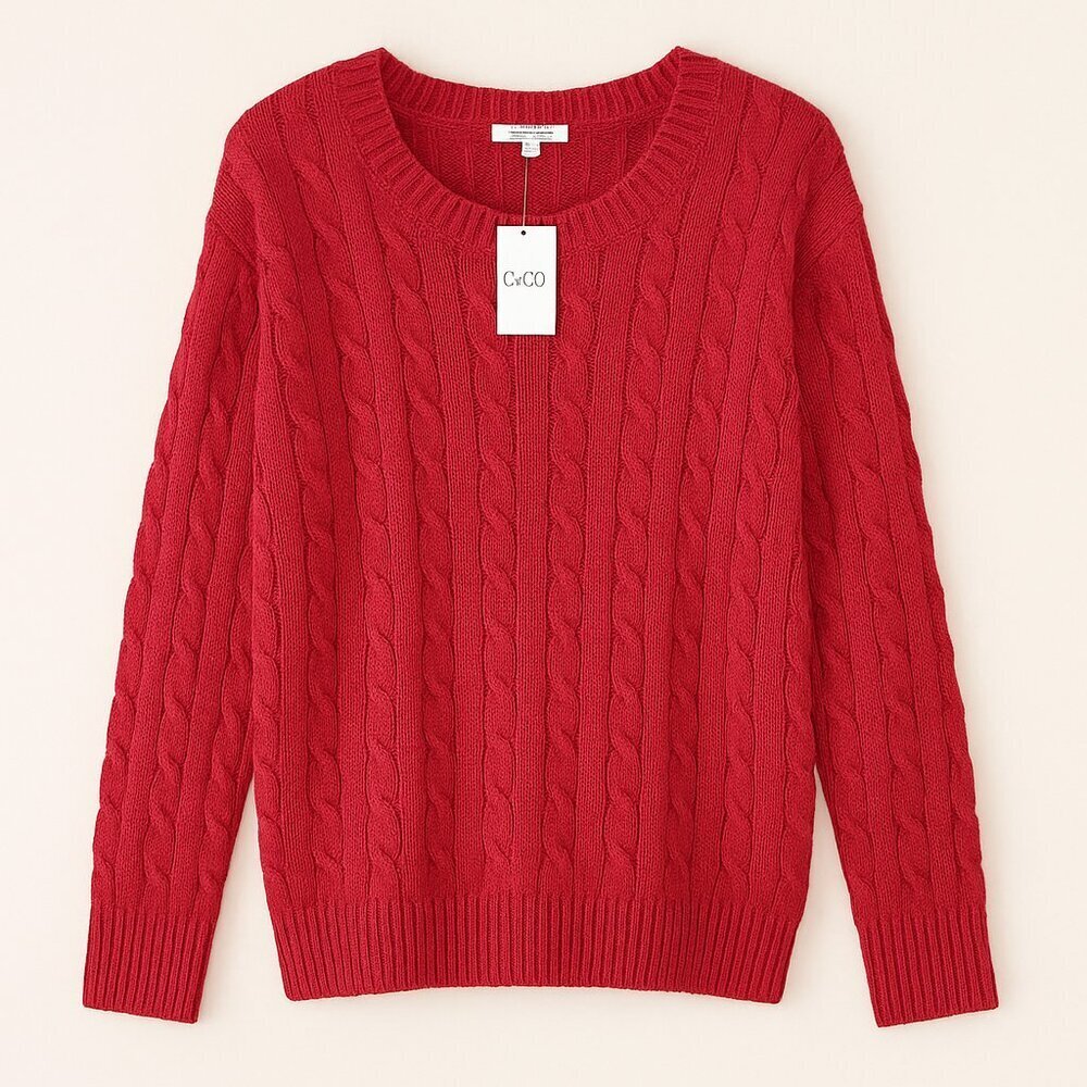 Cato Red Cable Knit Iridescent Thread Sweater – Size XL
